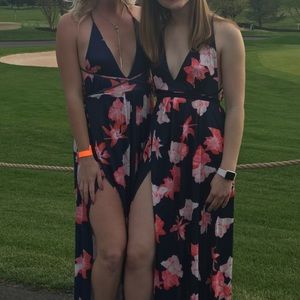 Navy floral formal dress